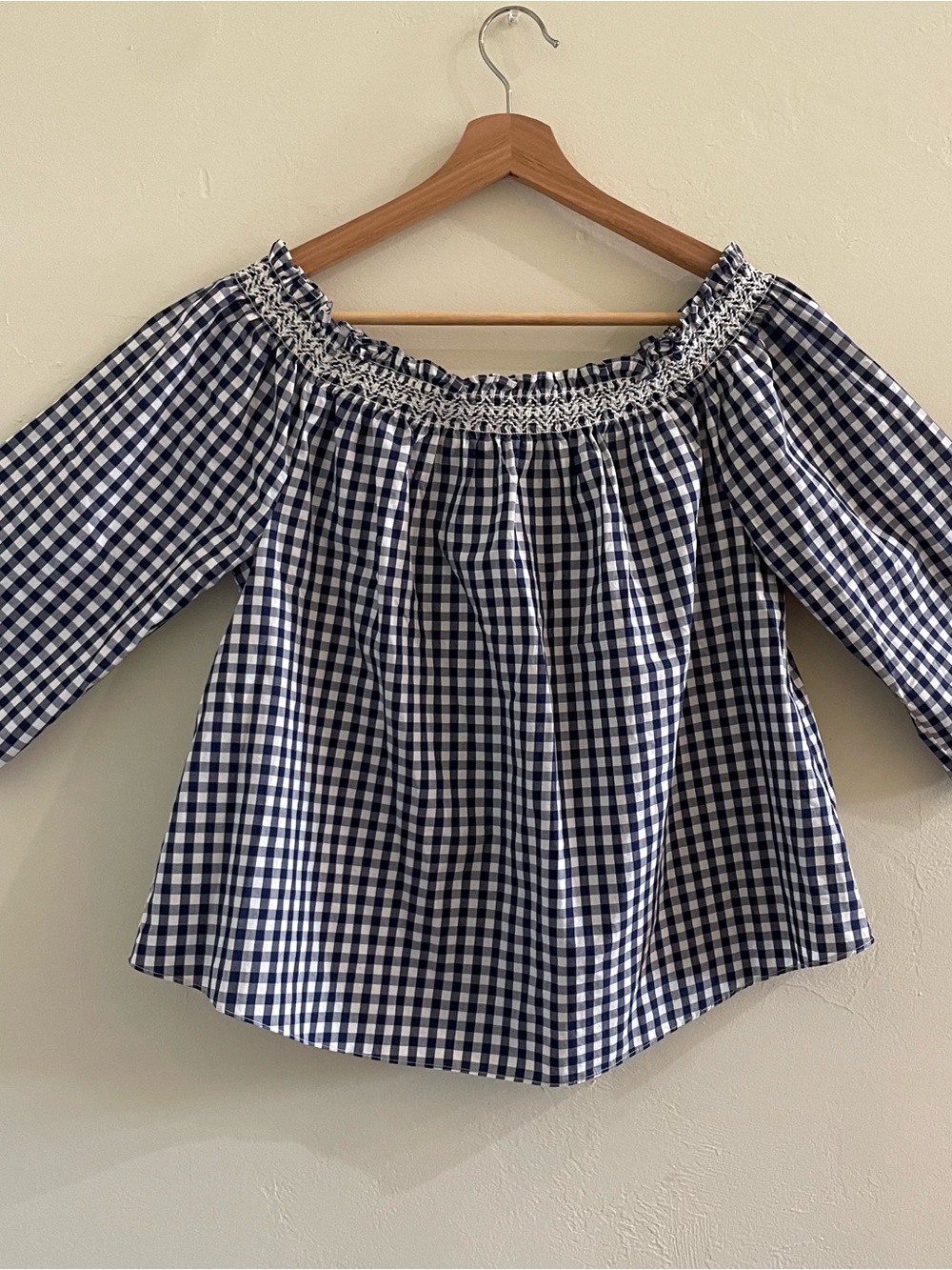 Madewell Navy Gingham Off-Shoulder Top size medium 100% cotton cottagecore